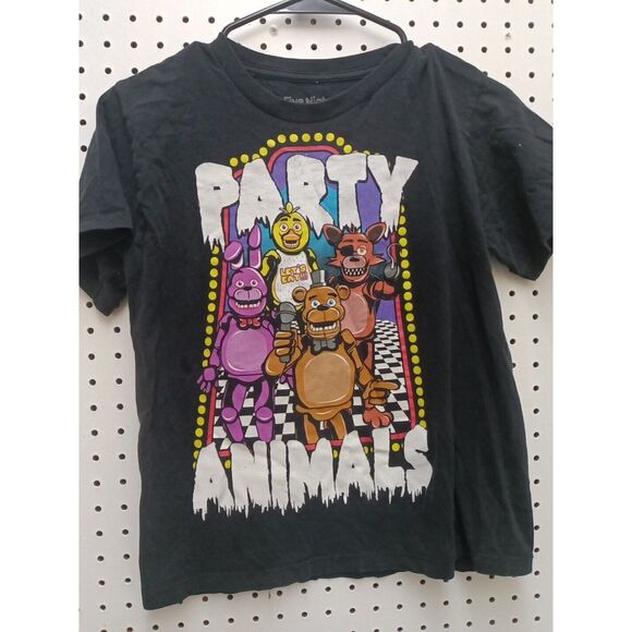 Five Nights At Freddys Party Animals Black T Shirt 100% Cotton Boys SZ M 7-8 - Picture 1 of 8